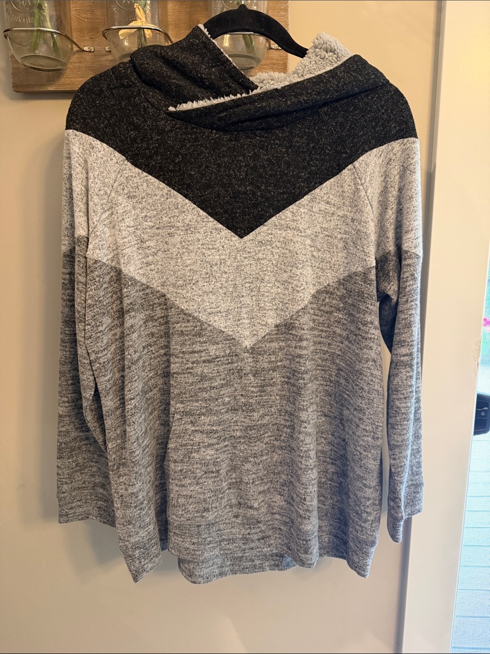 Maurices Black & Gray Chevron Sherpa Hooded Sweatshirt